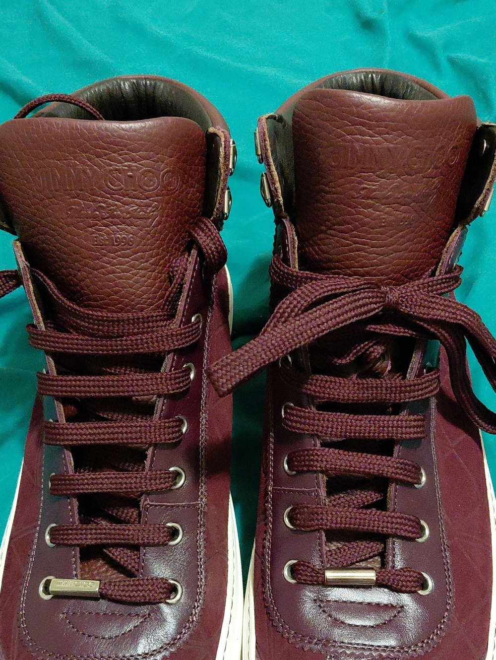 Jimmy Choo Men's Wine Leather High-Top Sneakers